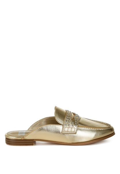 Size US 10 Gold Stud Detail Metallic Pleather Mules - Tigbul's Variety Fashion Shop