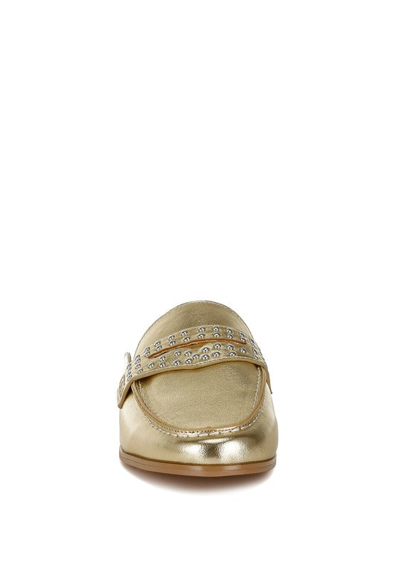 Size US 10 Gold Stud Detail Metallic Pleather Mules - Tigbul's Variety Fashion Shop