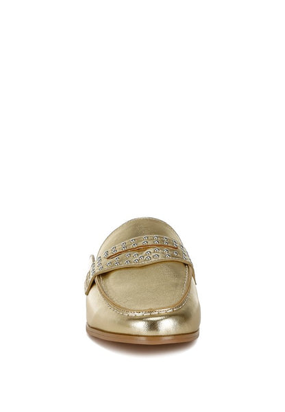 Size US 10 Gold Stud Detail Metallic Pleather Mules - Tigbul's Variety Fashion Shop