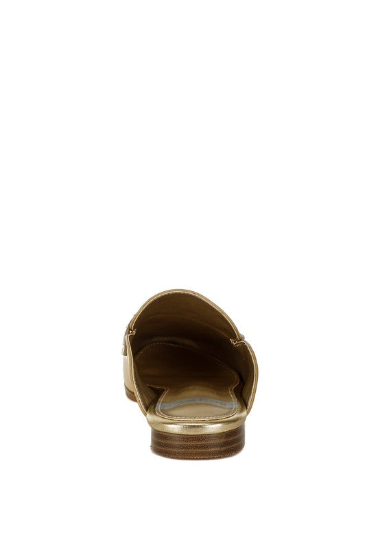 Size US 10 Gold Stud Detail Metallic Pleather Mules - Tigbul's Variety Fashion Shop