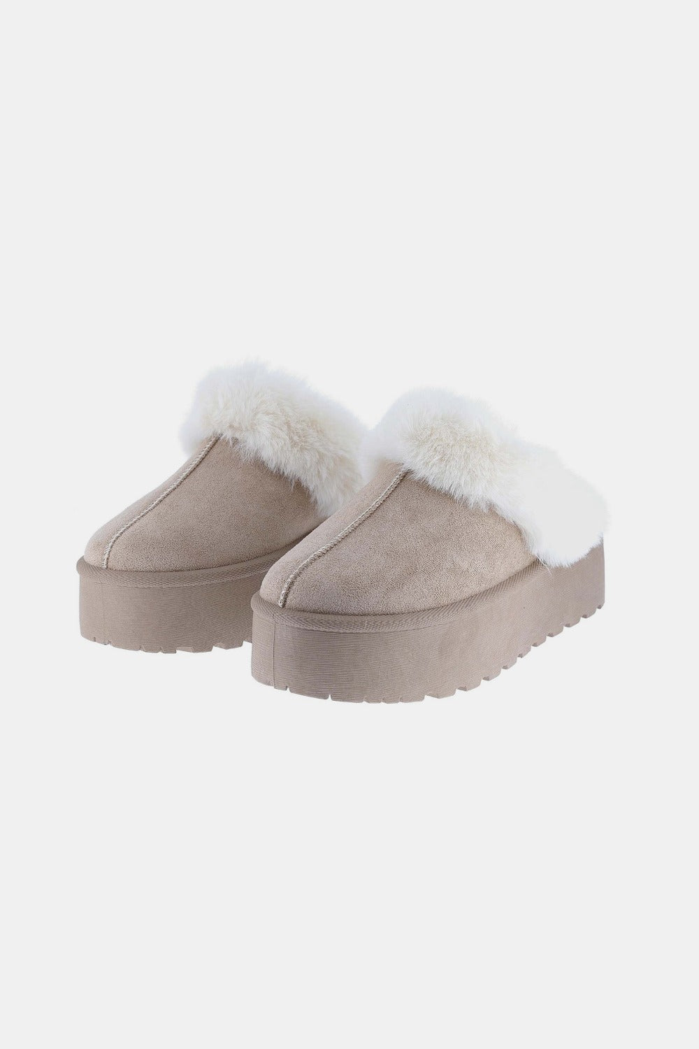 Thick Bottom Fur Trim Taupe Snow Slippers - Tigbul's Variety Fashion Shop