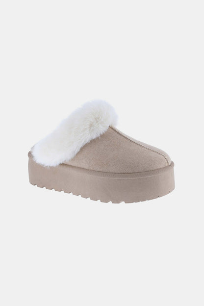 Thick Bottom Fur Trim Taupe Snow Slippers - Tigbul's Variety Fashion Shop