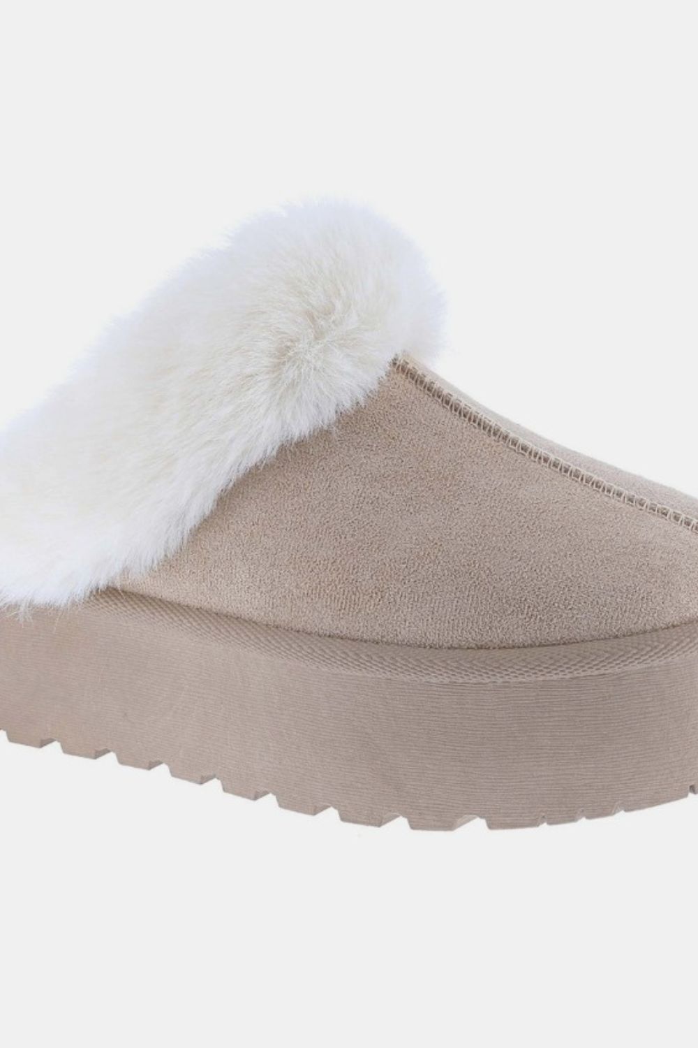 Thick Bottom Fur Trim Taupe Snow Slippers - Tigbul's Variety Fashion Shop