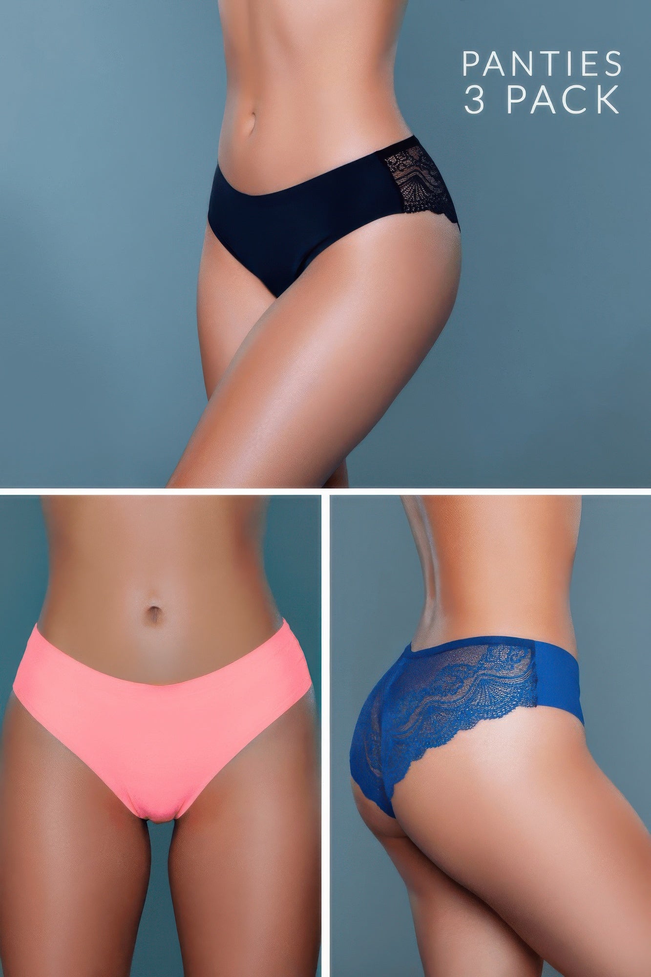 Arden Cheeky Panty 3er-Pack: Koralle/Pink, Blau und Schwarz (voneinander getrennt)