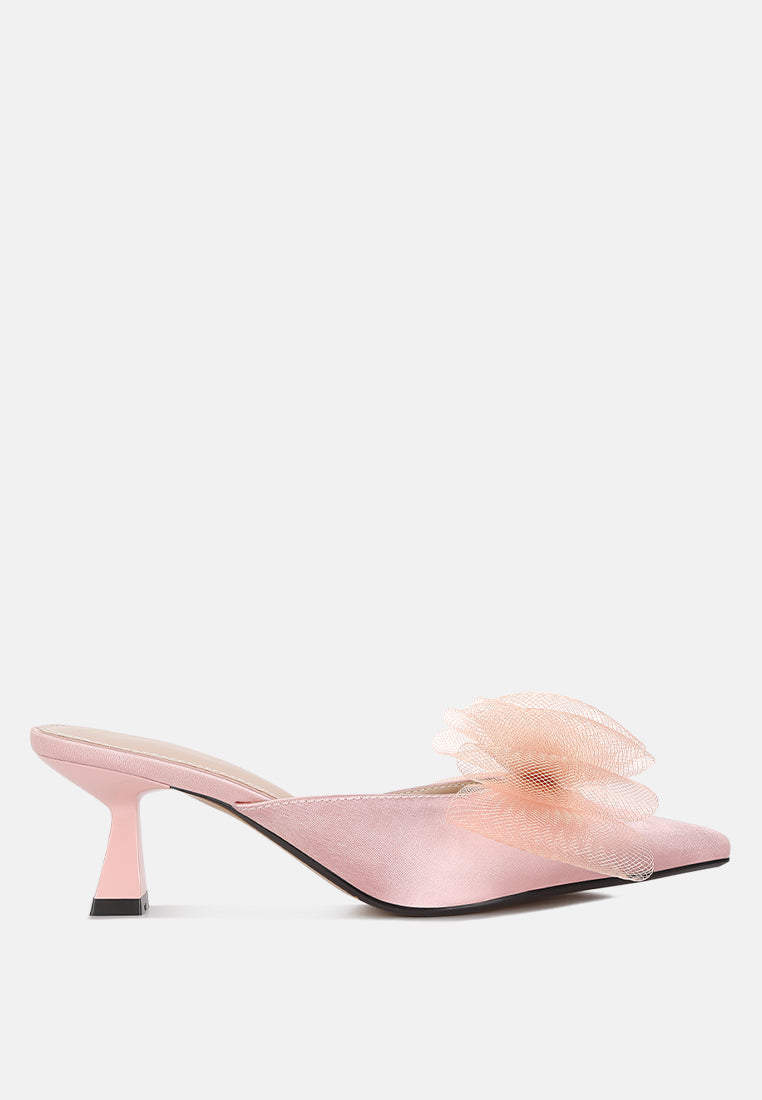 Asma Organza Bow Embellished Satin Mules - Tigbul's Variety Fashion Shop