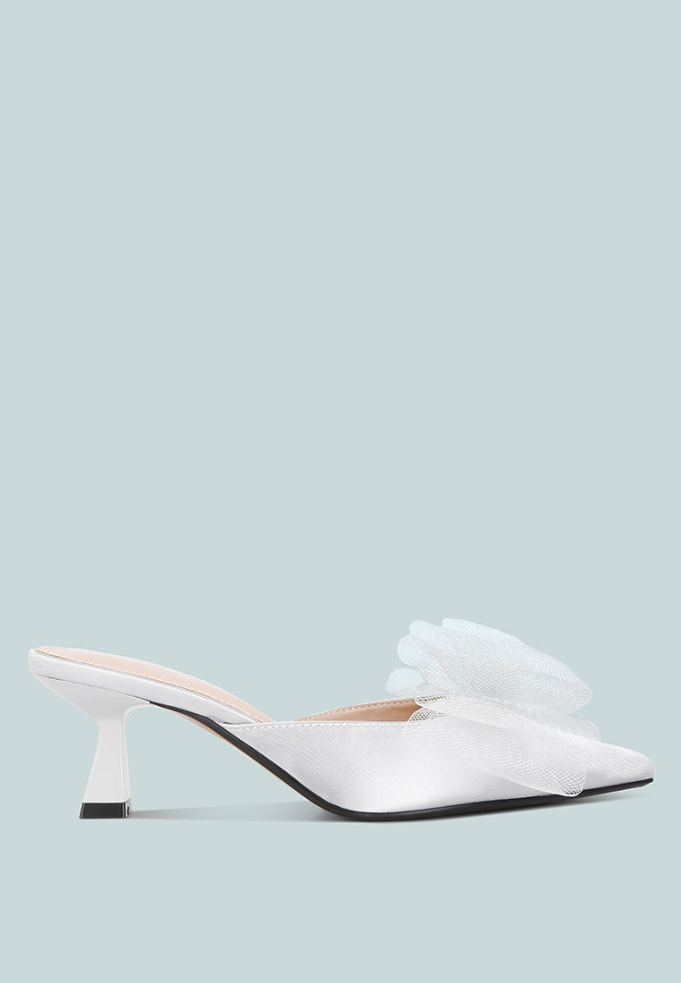 Asma Organza Bow Embellished Satin Mules - Tigbul's Variety Fashion Shop