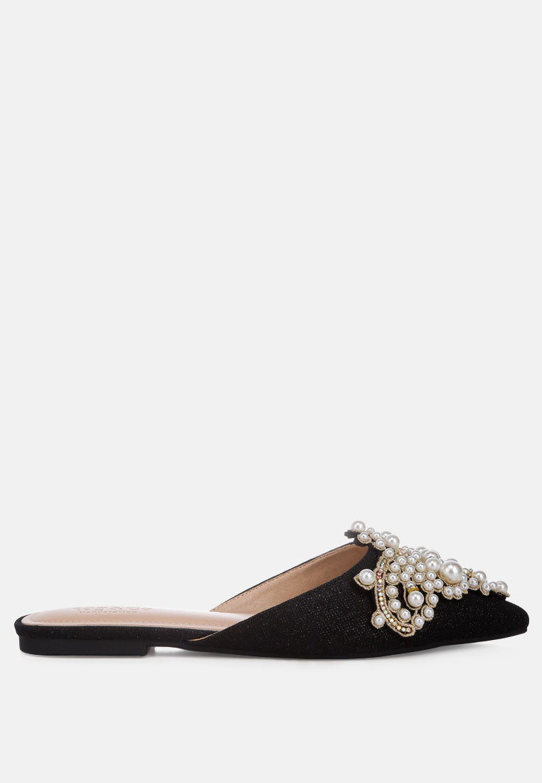 Astre Pearl Embellished Shimmer Mules - Tigbul's Variety Fashion Shop