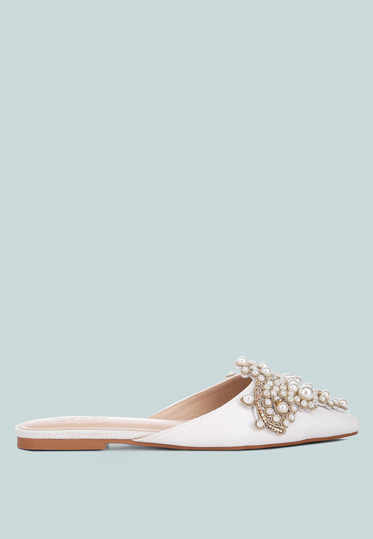 Astre Pearl Embellished Shimmer Mules - Tigbul's Variety Fashion Shop
