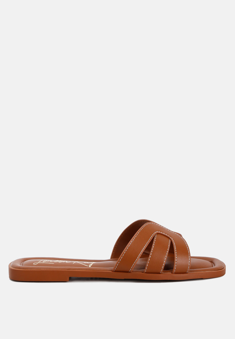 Aura Faux Leather Flat Sandals - Tigbul's Variety Fashion Shop