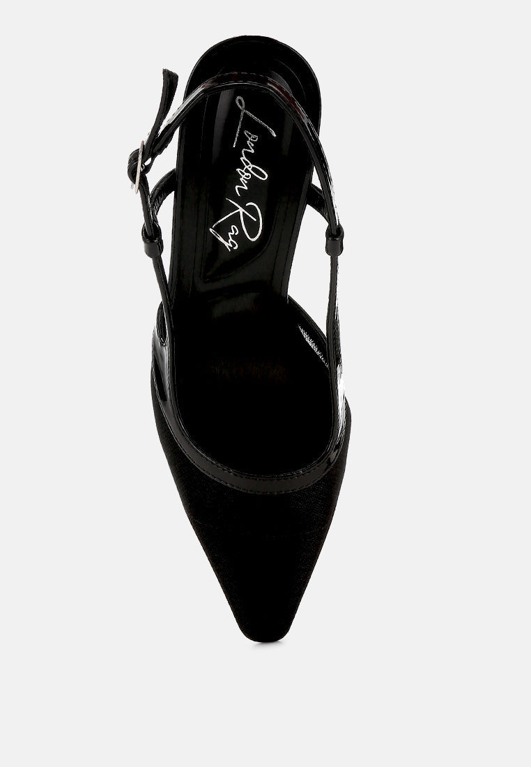 Black slingback with strappy back and logo on inner insole