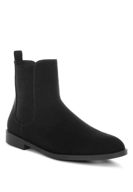 Ayasa low block heel chelsea boots in black with elastic side panel