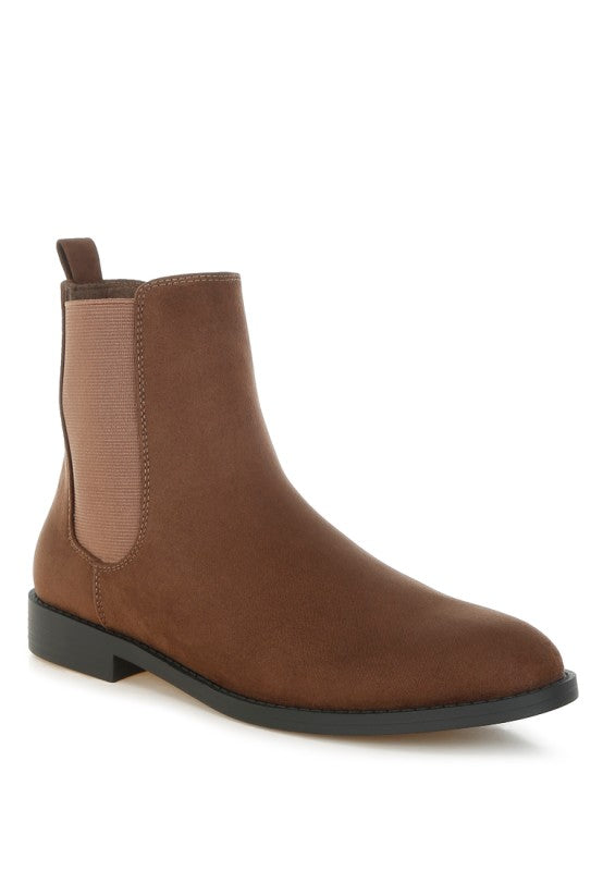 Ayasa chelsea boots in brown with elastic side panel and low block heel