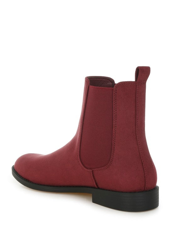 Rag Company Ayasa low block heel Chelsea boots in burgundy with side elastic panels