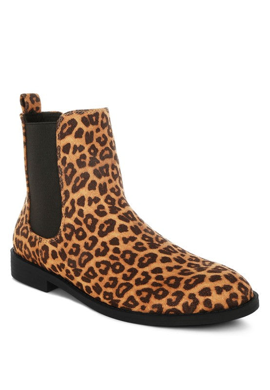 Ayasa low block heel Chelsea boots in leopard print with black elastic side panels
