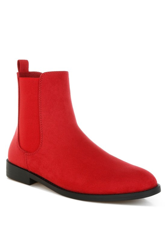 Ayasa low block heel Chelsea boots in red with side elastic gore panels