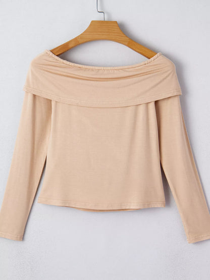 Off Shoulder Long Sleeve Slim Top - Tigbul's Variety Fashion Shop