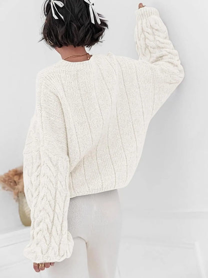Cable Knit Long Sleeve Sweater - Tigbul's Variety Fashion Shop