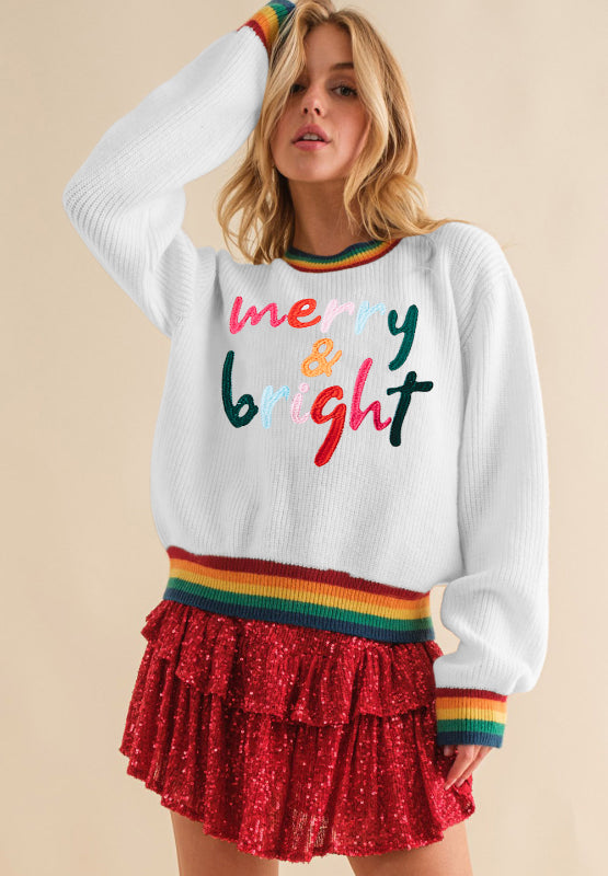 MERRY & BRIGHT Ribbed Round Neck Sweater - Tigbul's Variety Fashion Shop