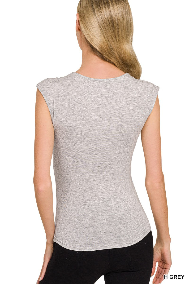 Heather Grey double-layer sleeveless top, back view
