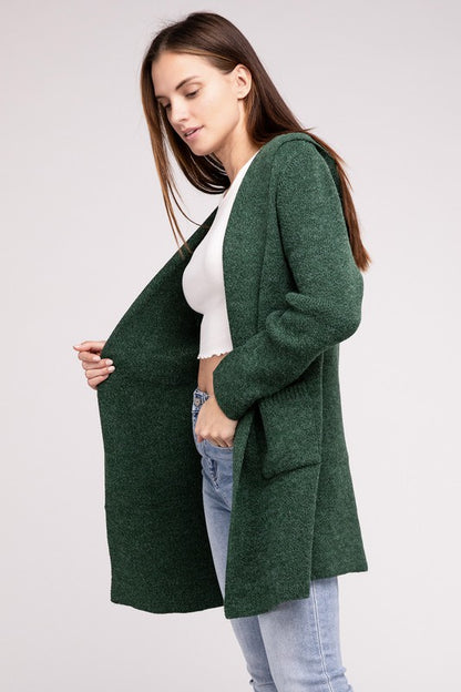 Hooded Open Front Sweater Cardigan - Tigbuls Variety Fashion