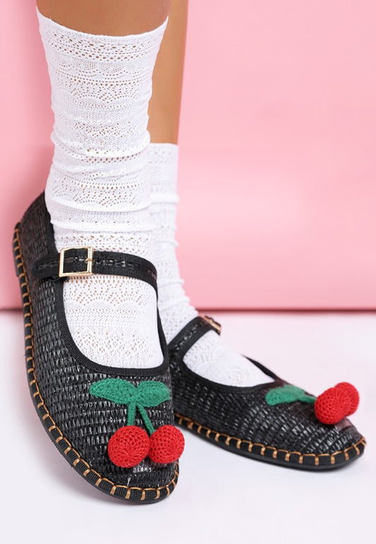 Brunch Date Cherry Accent Mary Jane Flats - Tigbul's Variety Fashion Shop