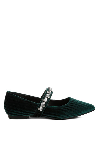 Dresden Diamante Brooch Velvet Ballerinas - Tigbul's Variety Fashion Shop