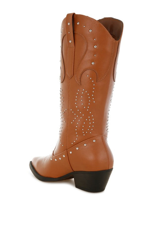 Dockery Studs Embellished Cowboy Boots - Tigbul's Variety Fashion Shop
