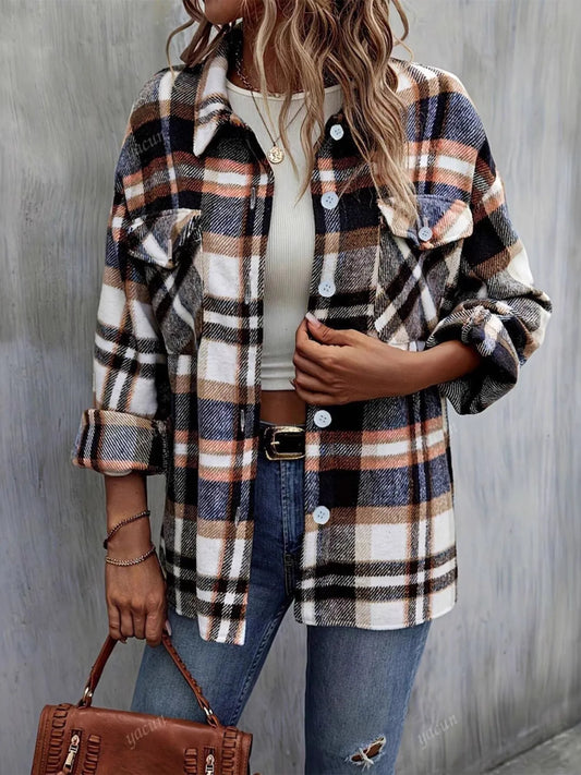 Oversized Plaid Flannel Button-Up Shacket - Tigbul's Variety Fashion Shop