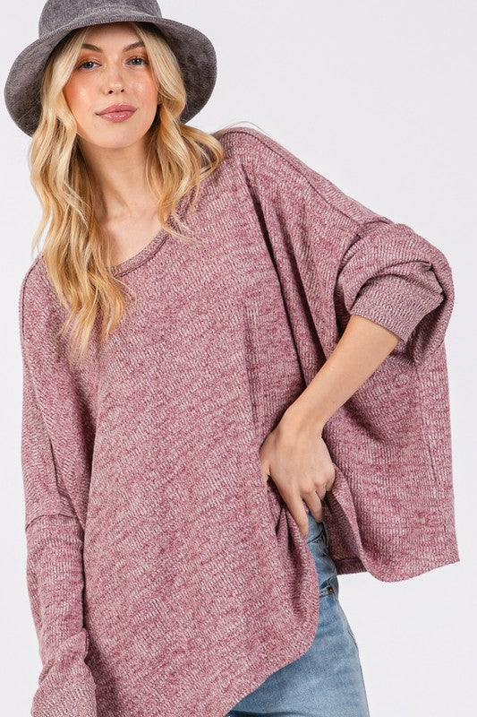 SAGE + FIG Round Neck Batwing Sleeve Oversize Top - Tigbul's Variety Fashion Shop