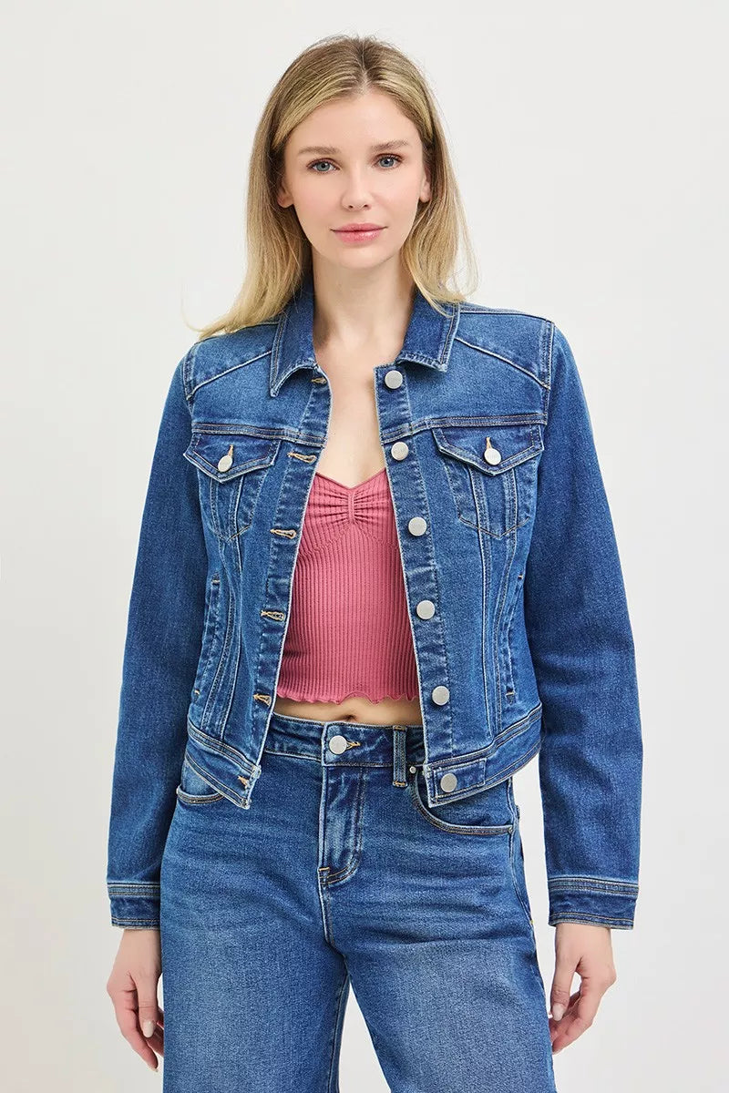 Denimjacke mit Frontknöpfen, Brusttaschen mit Klappen und sichtbaren Nähten