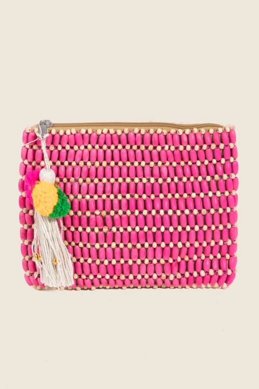 Pink Wooden Beaded Rectangle Bag - Tigbul's Variety Fashion Shop