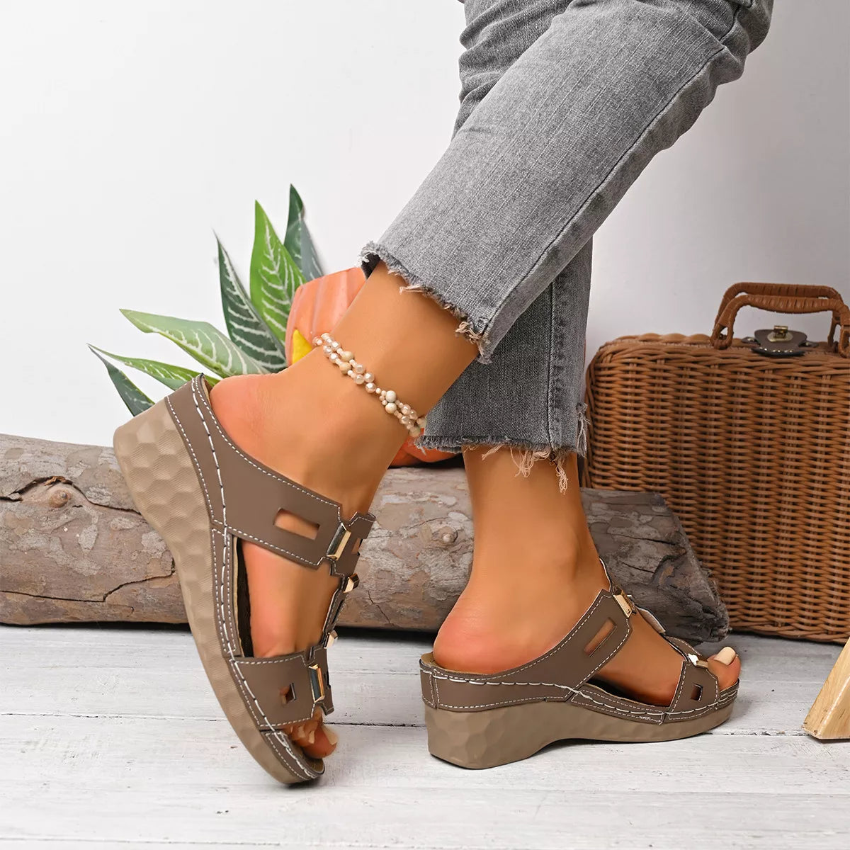 Women's Open Toe Wedge Sandals - Tigbul's Variety Fashion Shop