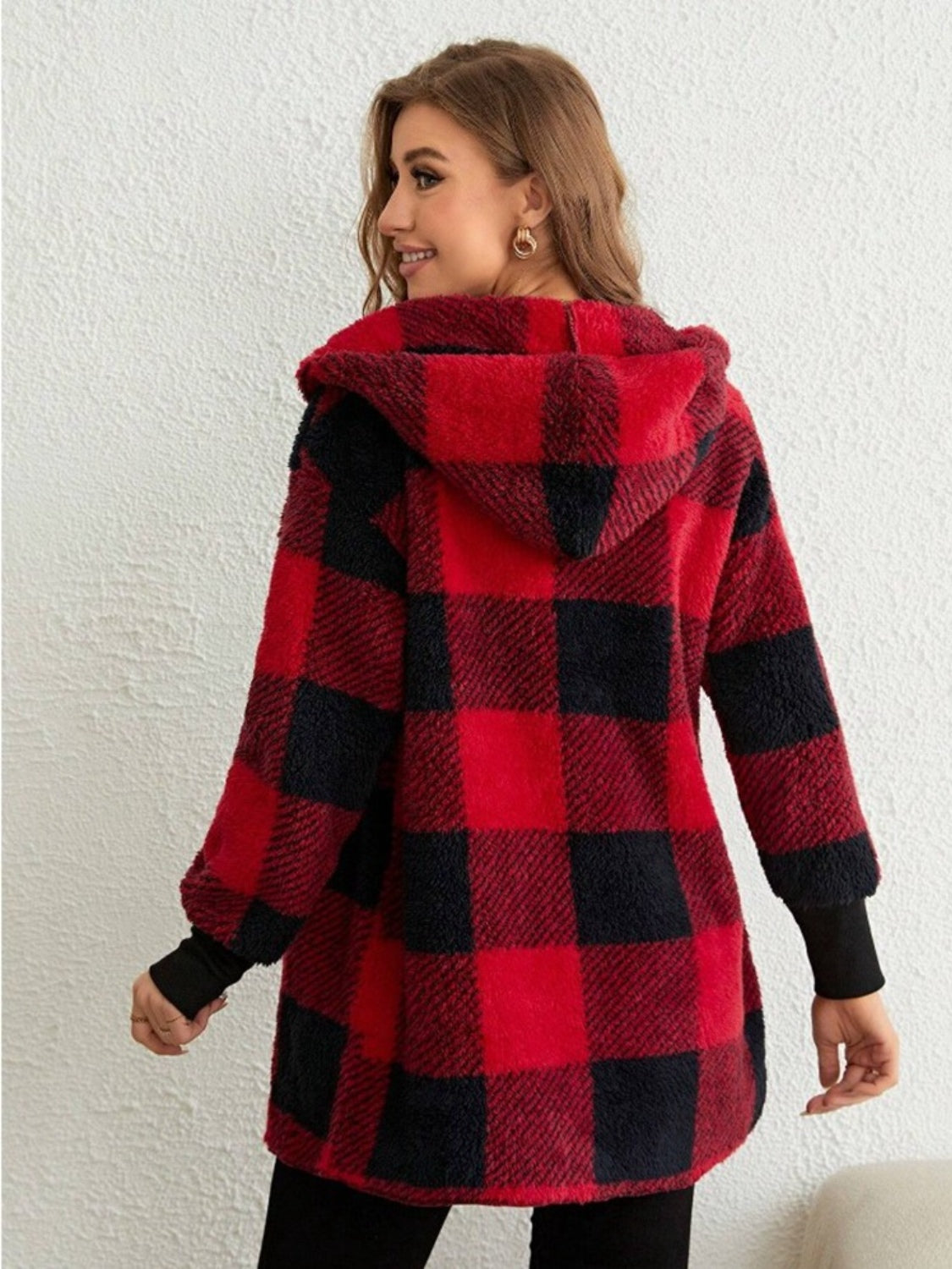 Plaid Long Sleeve Hooded Coat - Tigbul's Variety Fashion Shop