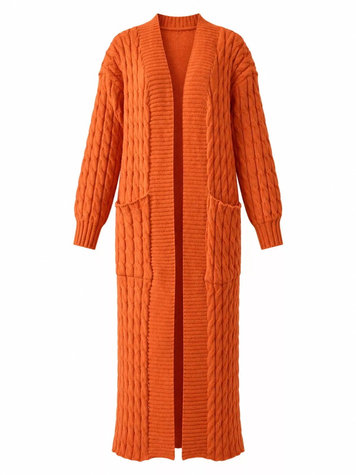 Elegant Cable-Knit Longline Open-Front Cardigan | Tigbuls Variety