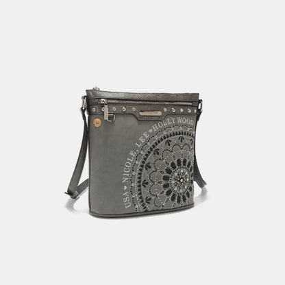 Nicole Lee USA Metallic Stitching Embroidery Inlaid Rhinestone Crossbody Bag - Tigbul's Variety Fashion Shop