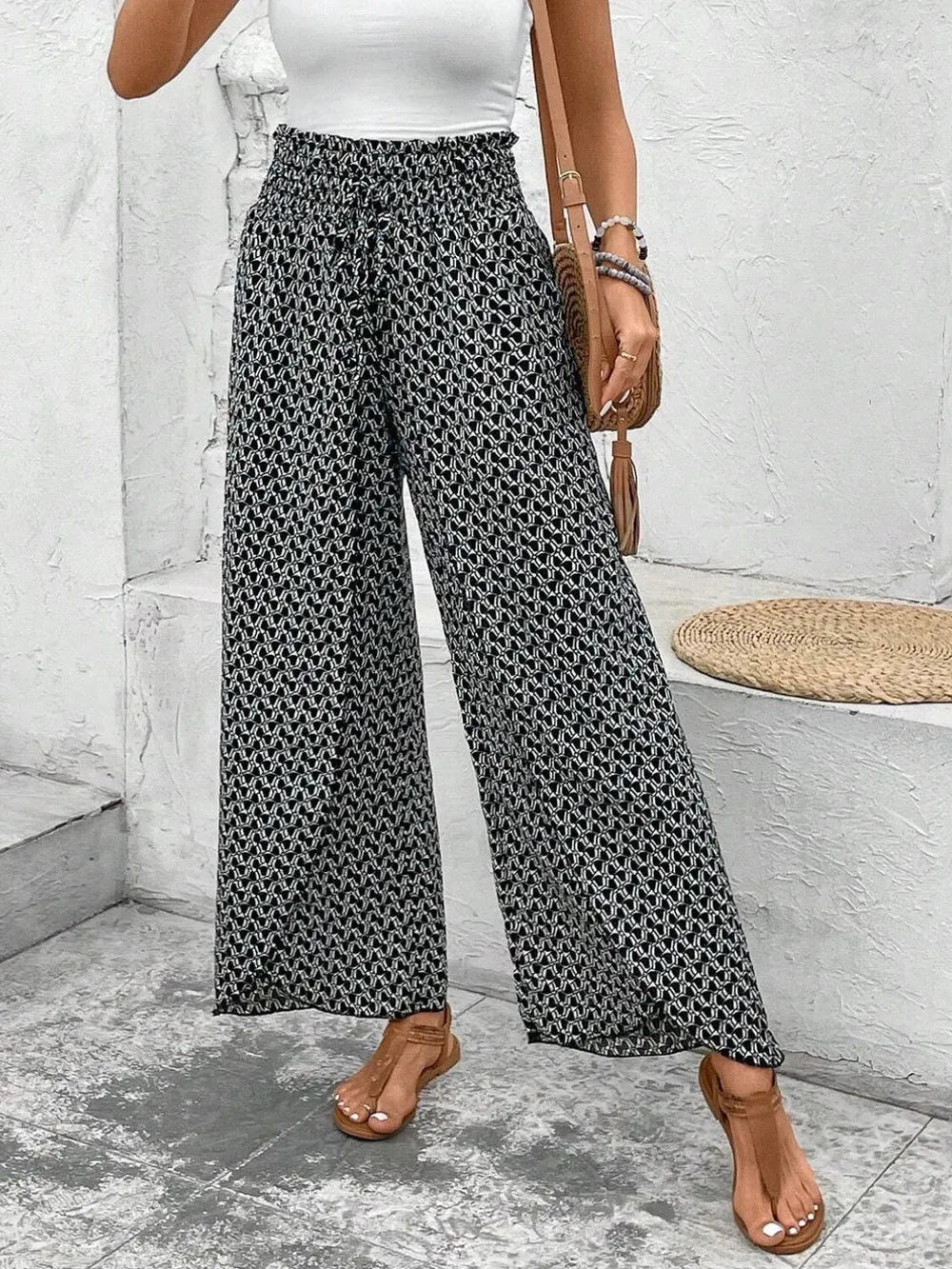 Tied Printed Wide Leg Pants - Tigbul's Variety Fashion Shop
