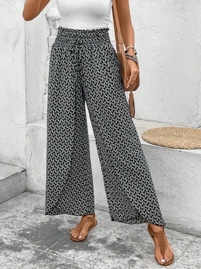 Tied Printed Wide Leg Pants - Tigbul's Variety Fashion Shop