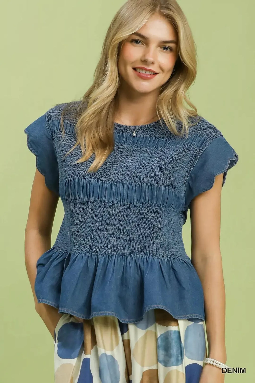 Umgee Smocked Peplum Top with Scalloped Ruffle Cap Sleeves - Tigbul's Variety Fashion Shop