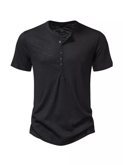 Men's Casual Button Detail Henley T-Shirt - Tigbuls Variety Fashion