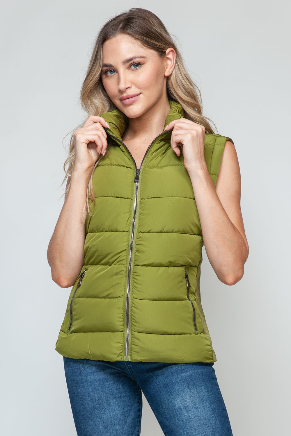 Green Zip Up Turtleneck Vest with Pockets - Tigbul's Variety Fashion Shop