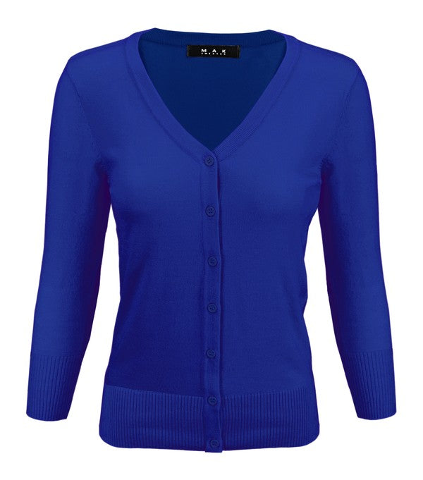 V-Neck Button Down Knit Cardigan Sweater - Tigbul's Variety Fashion Shop