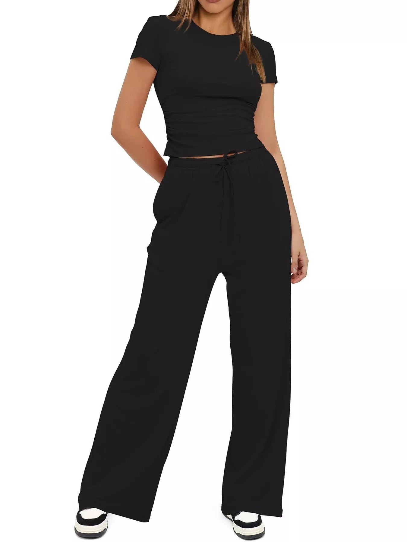 Round Neck Short Sleeve T-Shirt and Pants Set - Tigbul's Variety Fashion Shop
