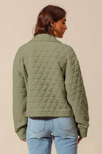 SO ME Triangle Quilting Stitch Button Up Knit Jacket - Tigbul's Variety Fashion Shop