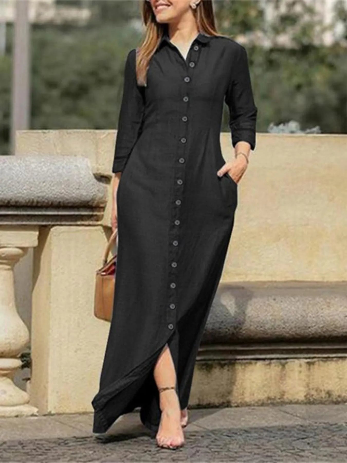 Full Size Button-Down Maxi Denim Dress Plus Size - Tigbul's Variety Fashion Shop