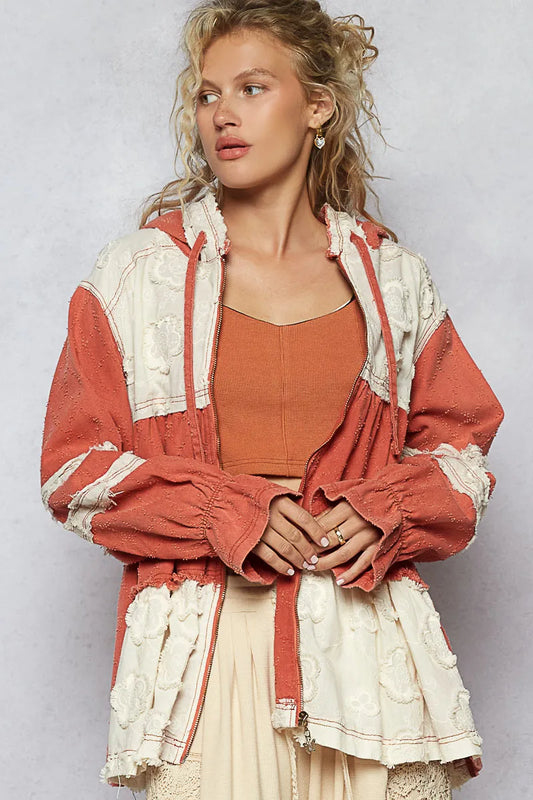 POL Raw Hem Color Block Hooded Jacket - Tigbul's Variety Fashion Shop
