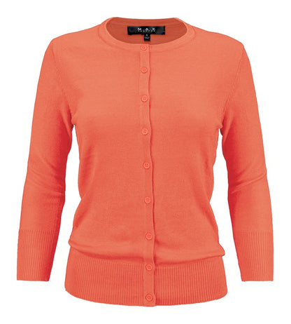 Ladies Crewneck Button Down Knit Cardigan Sweater - Tigbul's Variety Fashion Shop