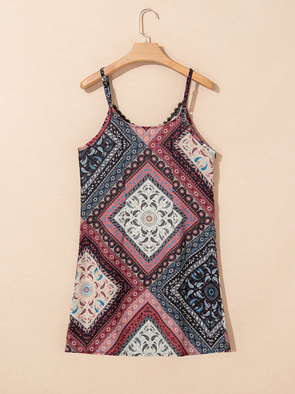 Burgundy Geometric Paisley Print Cami Mini Dress - Tigbul's Variety Fashion Shop