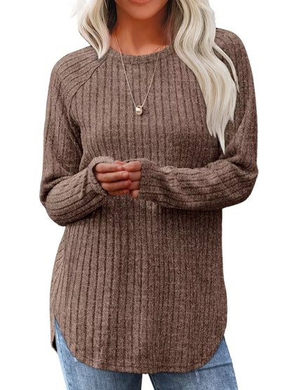 Ribbed Knit Long Sleeve T-Shirt - Tigbul's Variety Fashion Shop