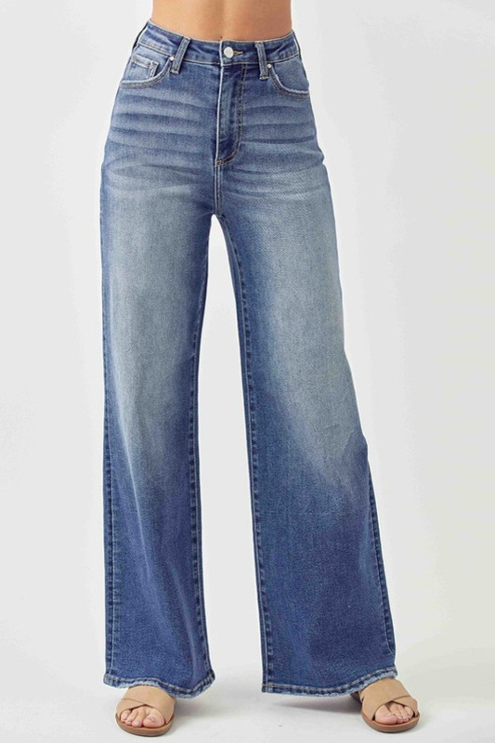 Risen Rise Wide Leg Dark Blue Jeans - Tigbul's Variety Fashion Shop