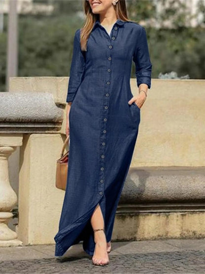 Full Size Button-Down Maxi Denim Dress Plus Size - Tigbul's Variety Fashion Shop